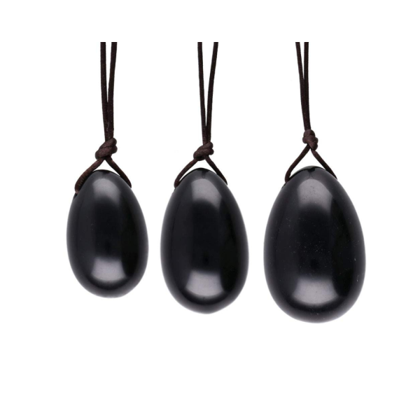 Yoni jaja opsidijan 3 kom s rupom detalj